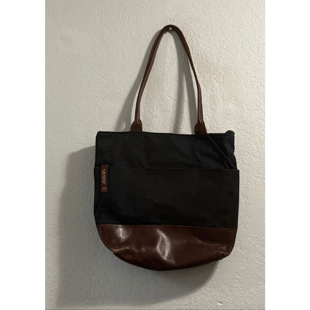 R. Riveter Black Canvas/Brown Leather Crossbody Shoulder Large Tote Bag USA Made
